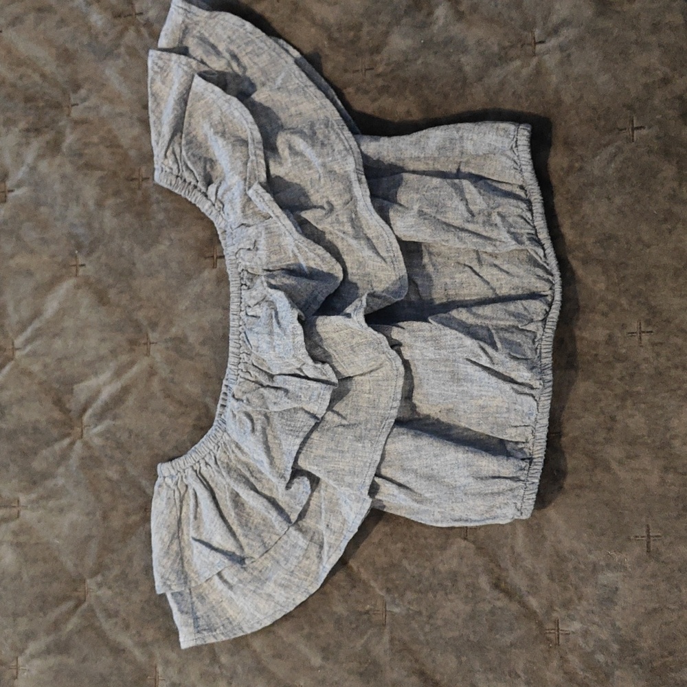 Express Gray Ruffle Crop Top